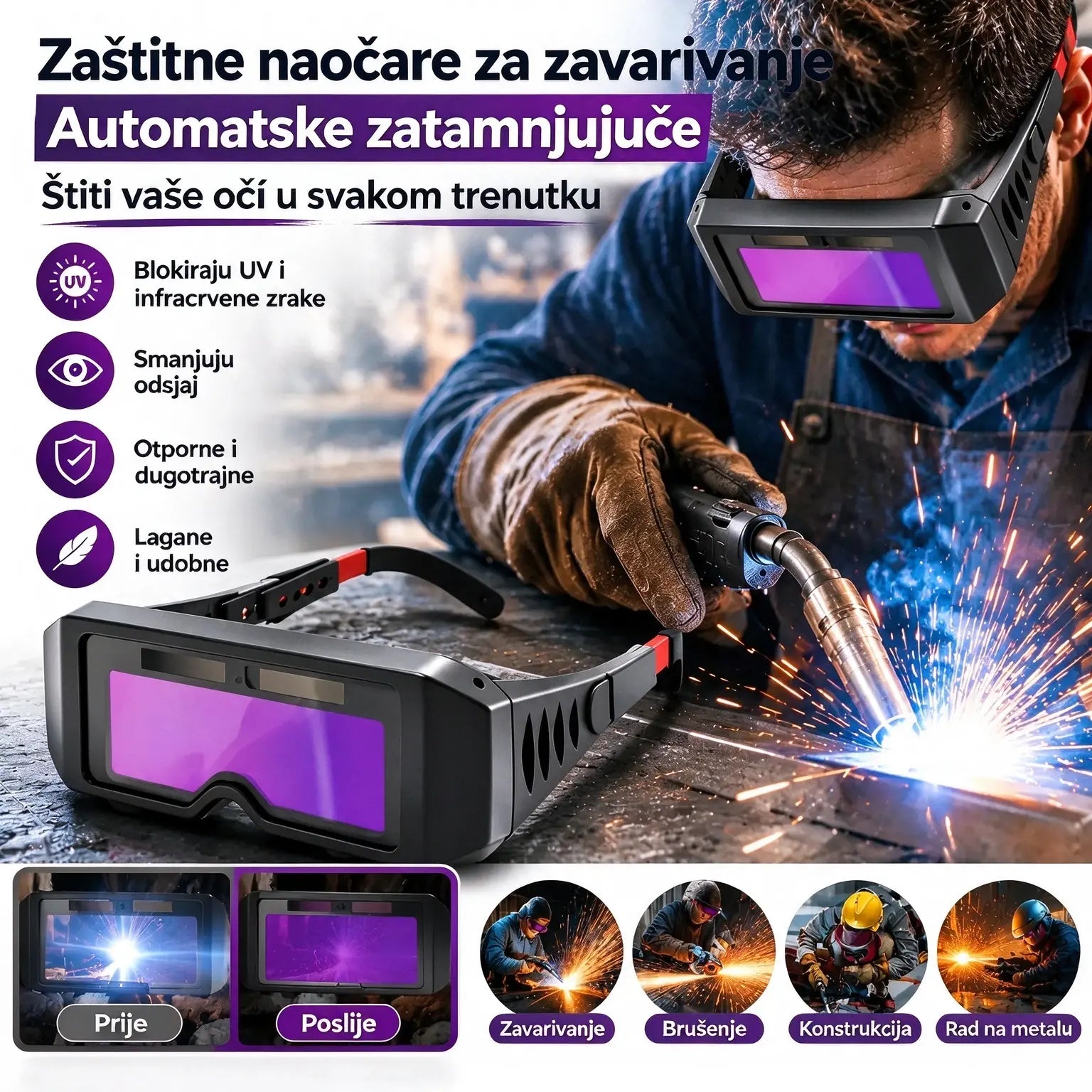 Zaštitne naočale za zavarivanje otporne na luk, naočale za zavarivanje koje mijenjaju boju.