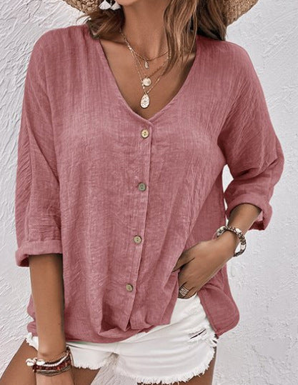 😍【S-5XL】Camisa casual suelta con cuello en V para mujer