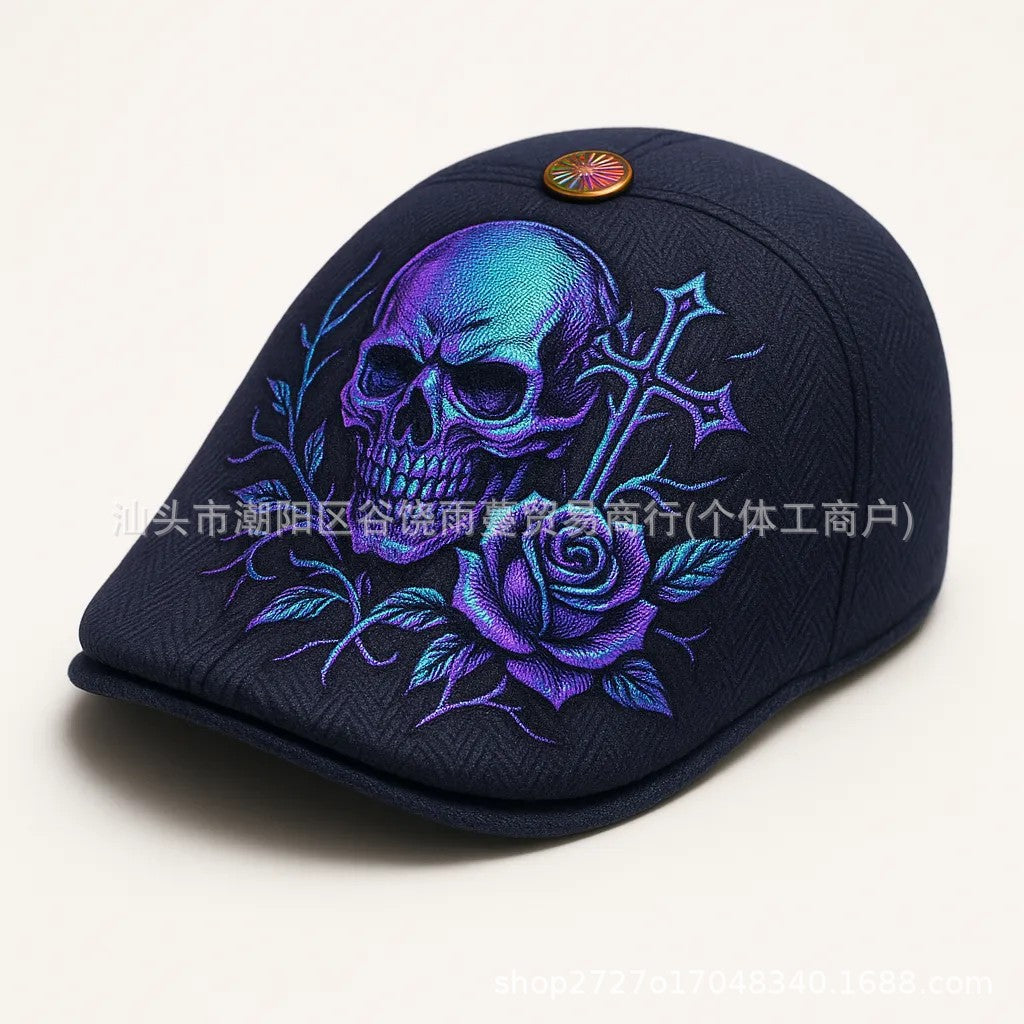 🔥☠️🌹Boina de calavera y rosa estilo gótico