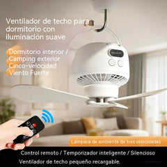 🔥🎁 Ventilador de techo portátil multifuncional con luz, control remoto y pantalla digital.