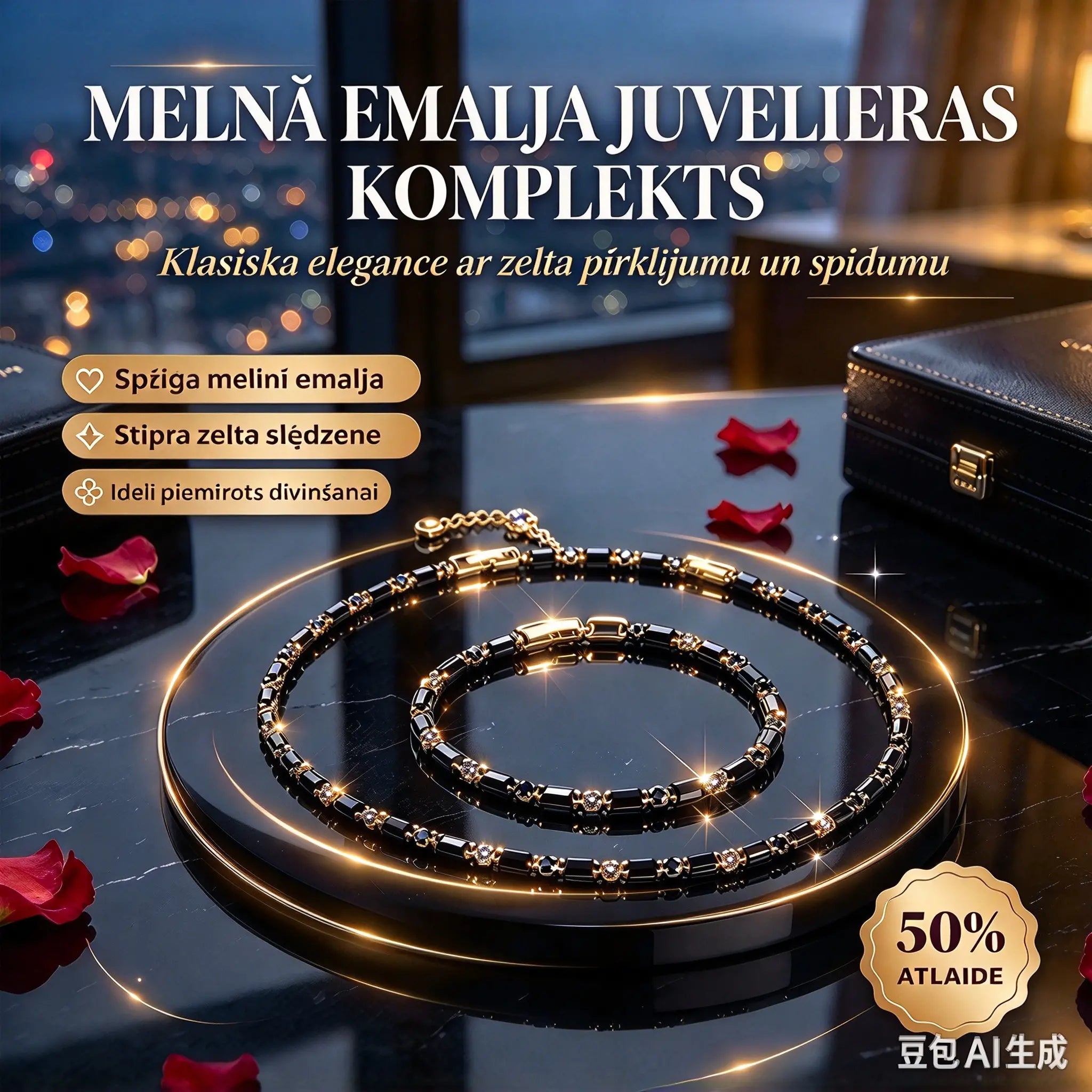 【Kaklarota + rokassprādze】1 komplekts €25 📢📢Izcils vīriešu rotaslietu komplekts: iespaidīgs dizains ar cirkonijiem, izsmalcināts pilsētvides stils un regulējams izmērs ⛓️