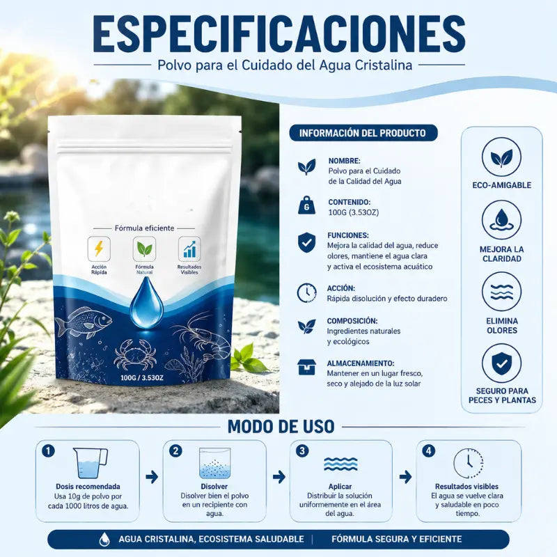 🌊【¡Compra 1 y llévate 1 gratis!】💧 Polvo clarificador para agua de acuario y estanques | Limpieza suave y profunda, agua cristalina en minutos, cuidado diario para peces y plantas