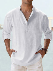 【S-5XL】Camisa informal de manga larga de algodón y lino para hombre
