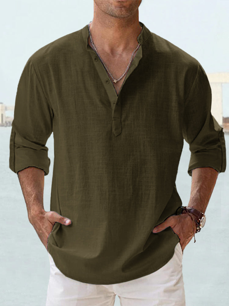 【S-5XL】Camisa informal de manga larga de algodón y lino para hombre