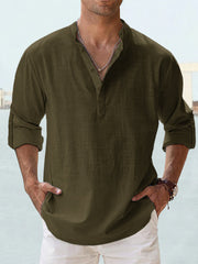 【S-5XL】Camisa informal de manga larga de algodón y lino para hombre