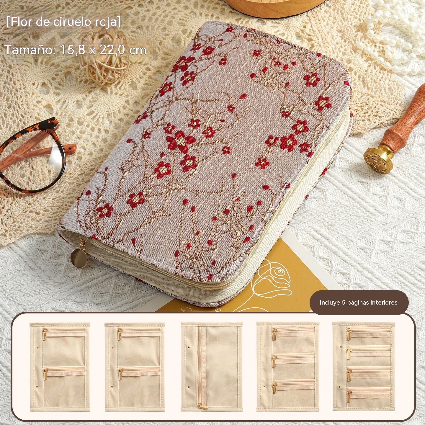 🔥Elegante y portátil estuche para guardar joyas con estampado de flores de ciruelo y mariposas