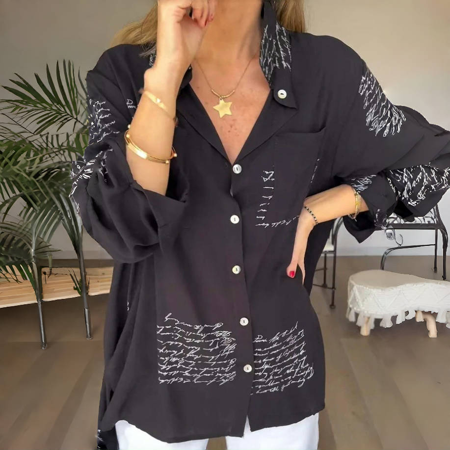 🎁Camisa con solapa a la moda con estampado de letras