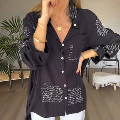 🎁Camisa con solapa a la moda con estampado de letras