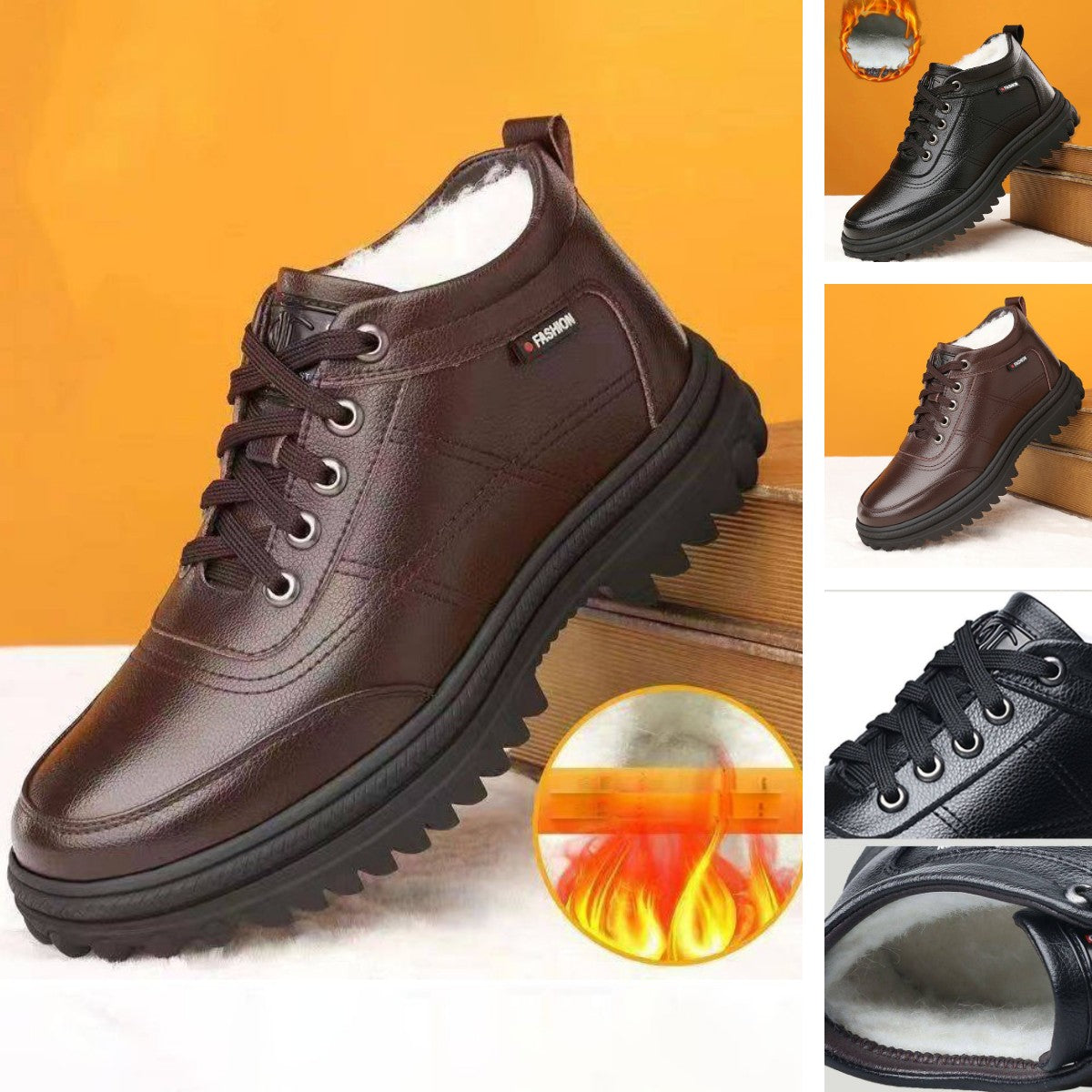 【49% OFF】【39-44】 Zapatos de cuero de suela gruesa, cálidos y esponjosos, engrosados de invierno para hombres