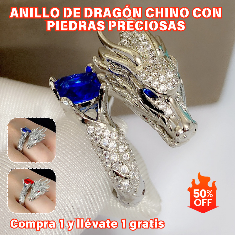 ✨💍Anillo de lujo con zafiro, rubí y dragón chapado en oro de 18 quilates
