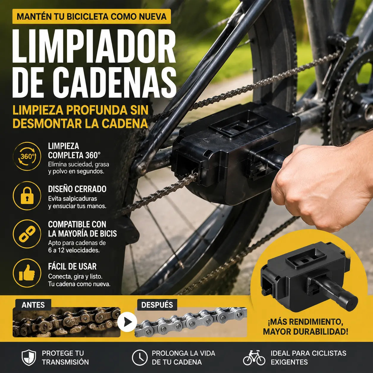 🚲✨ Lavador de cadena para bicicleta – kit multiusos con cepillos para limpieza profunda y mantenimiento 🧽