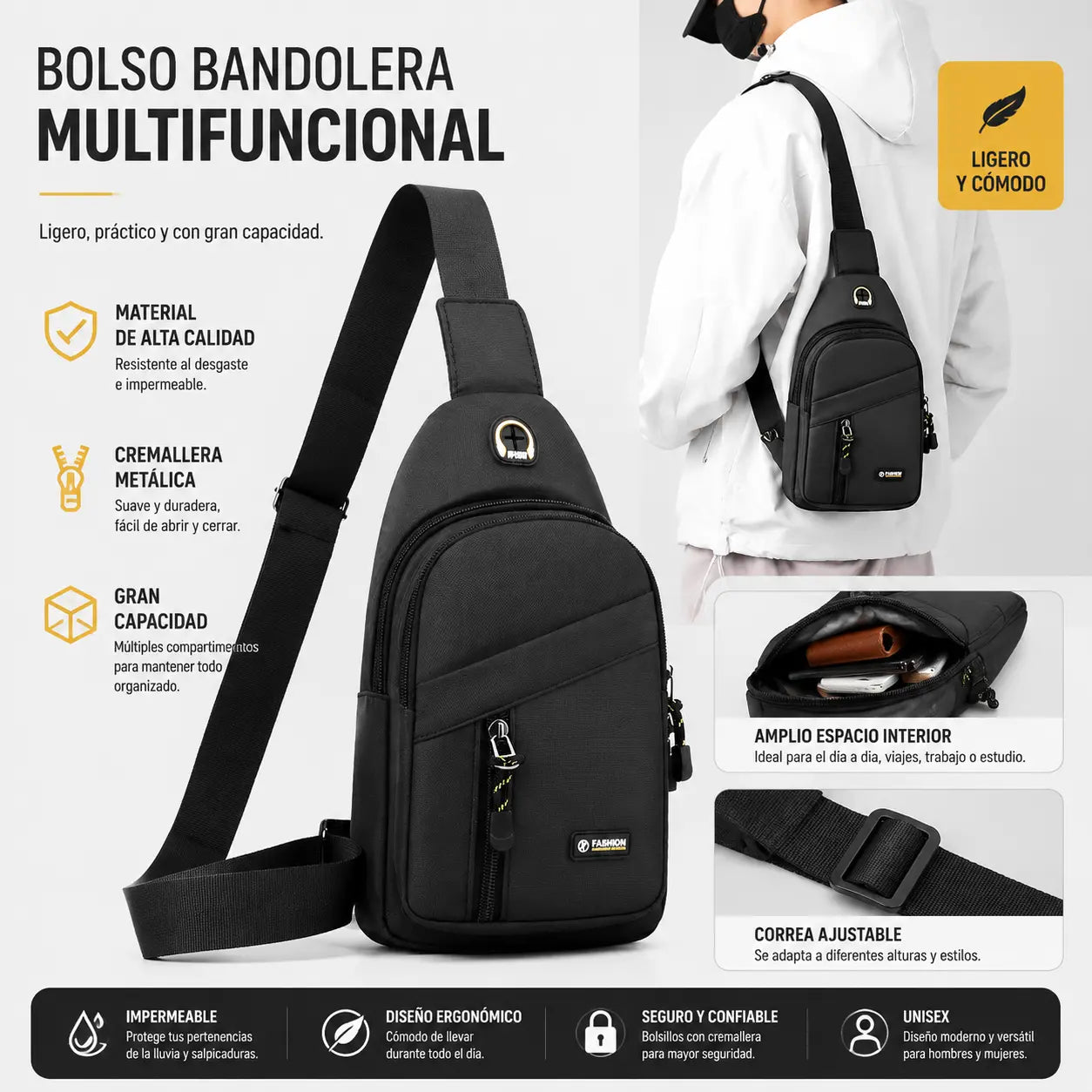 【Compra 1 y llévate 1 gratis】2 piezas 32 euro🔥Bolso bandolera informal para hombre, bolso de pecho ligero para viajes y deportes.