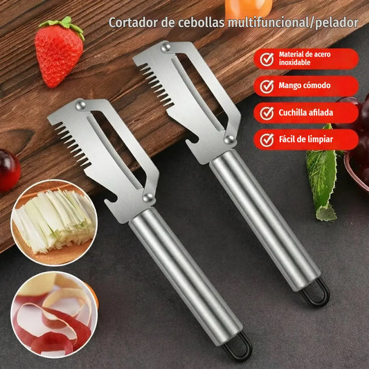 ✅【Compra 1 lleva 1 gratis】2 unidades a 25 euros🧅🔪 Pelador de cocina multifuncional 3 en 1: ¡Pela, corta y abre tapones de botellas! 🔥