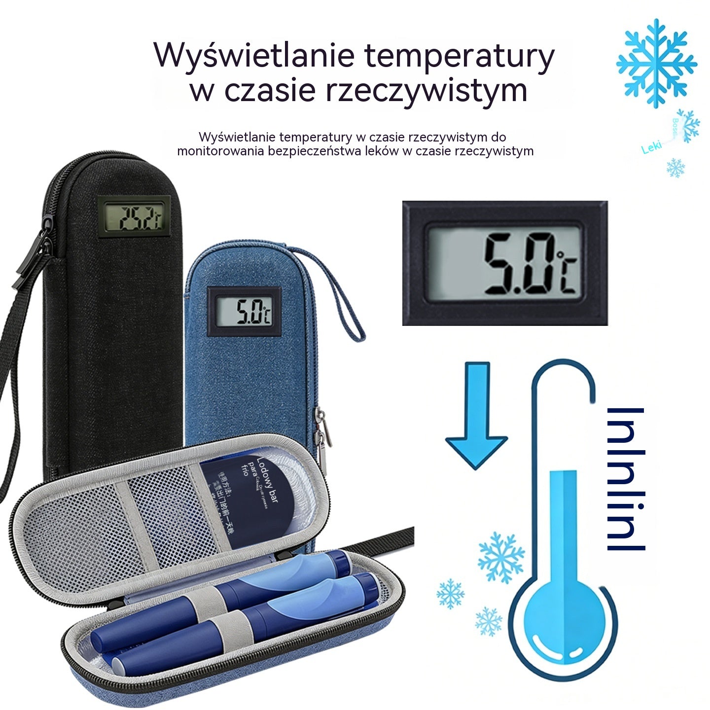 ❄️✈️Przenośna chłodziarka do insuliny ze wskaźnikiem temperatury