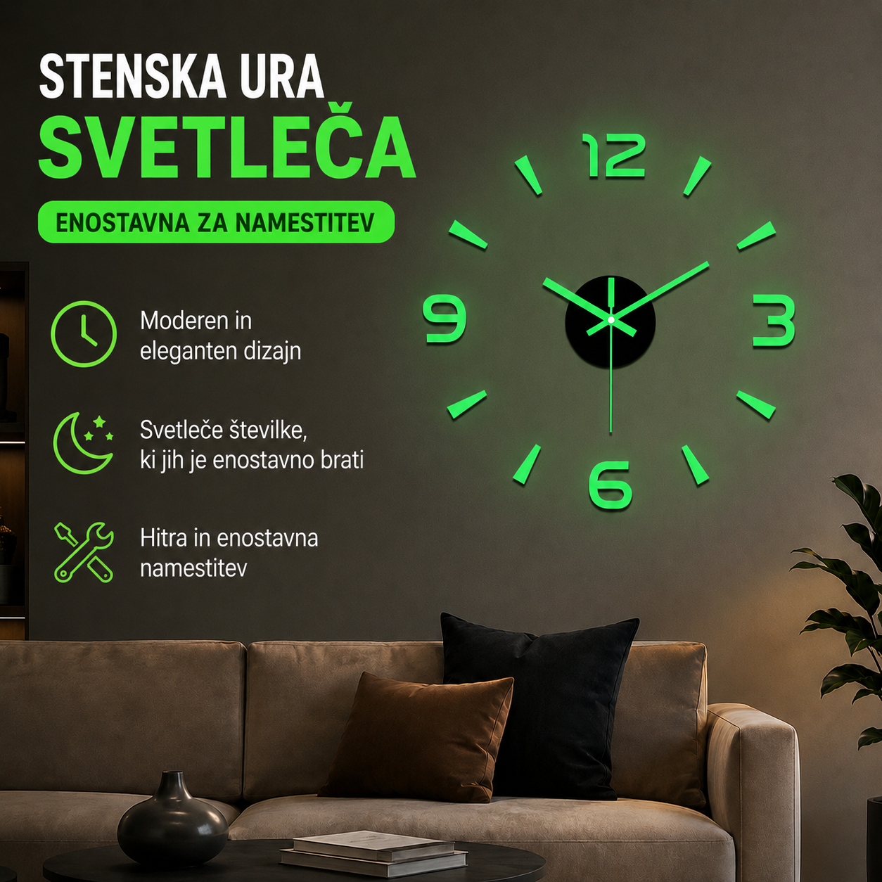 🕑✨3D svetleča akrilna stenska ura - vrtanje ni potrebno (potrebna je montaža)