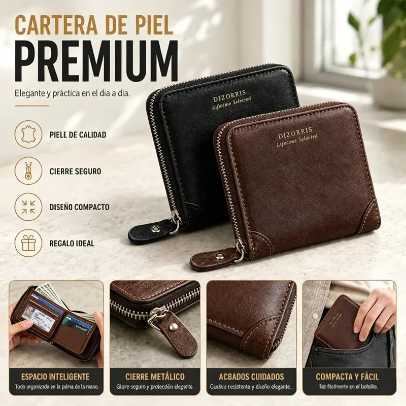 👛 Cartera de cuero para hombre estilo retro – Multifuncional con cremallera, funda para carnet de conducir, corta y práctica 🧾🔑