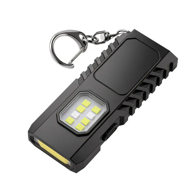 ✨🔦 Mini linterna LED multifuncional para llavero, compatible con carga USB potente.