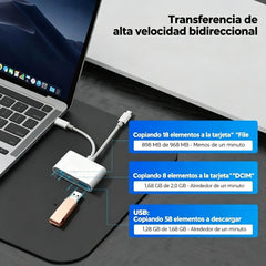 🔌 Lector de Tarjetas Multifuncional con Doble Cable – Transfiere Fotos y Archivos entre Móvil, Cámara y Disco Duro 📸