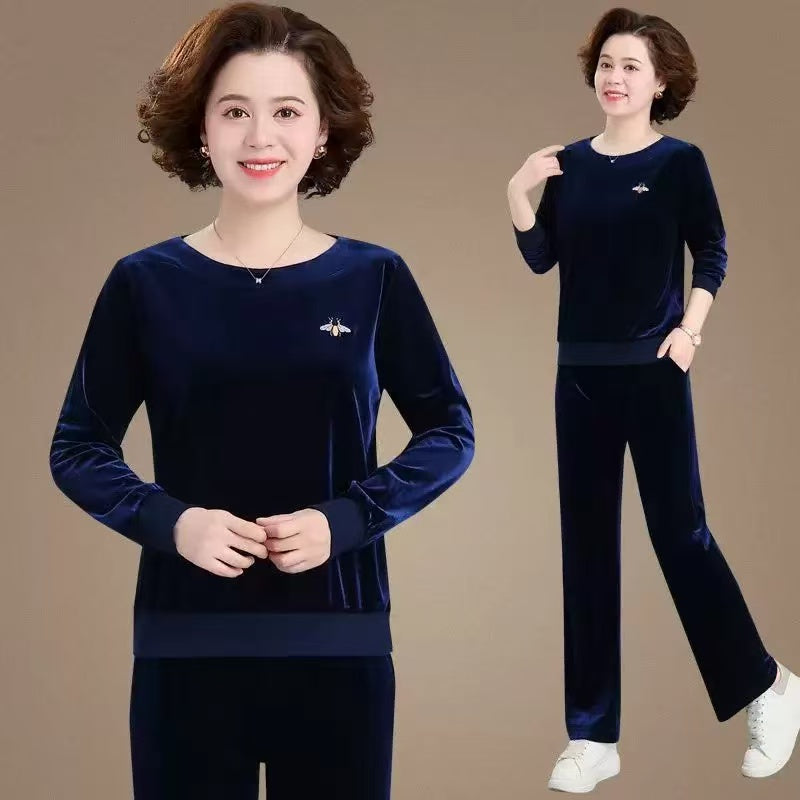 🔥【Especiales de otoño】Chándal casual de terciopelo dorado otoñal (top + pantalón)