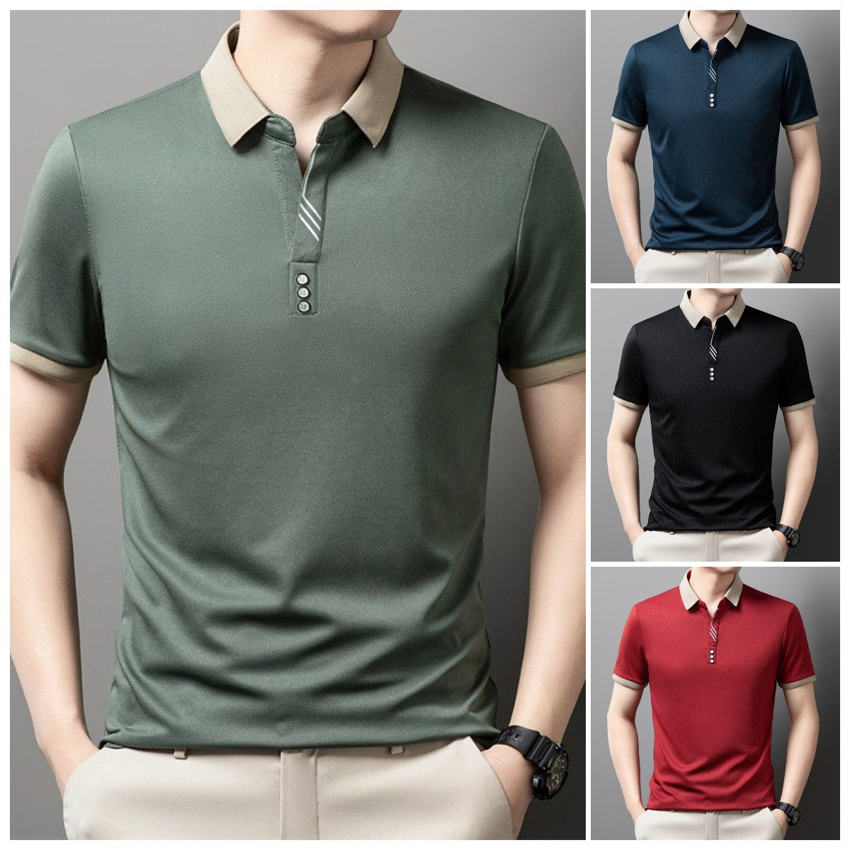 【Compre 1 y obtenga 1 gratis】 Polo de manga corta transpirable con solapa para hombre nuevo 2025