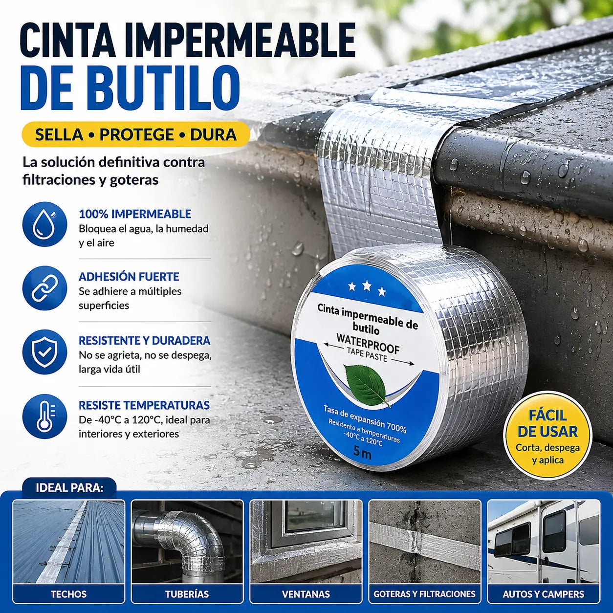 🛠️🔥【5 cm x 5 m】🔥Cinta impermeable para reparar fugas, multiusos