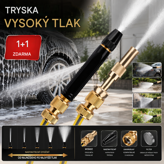 🚿【4 položky】💧 Vysokotlaková vodná pištoľ: Umývanie auta, záhrada, 10-krát vyšší tlak, viacero režimov ⚡