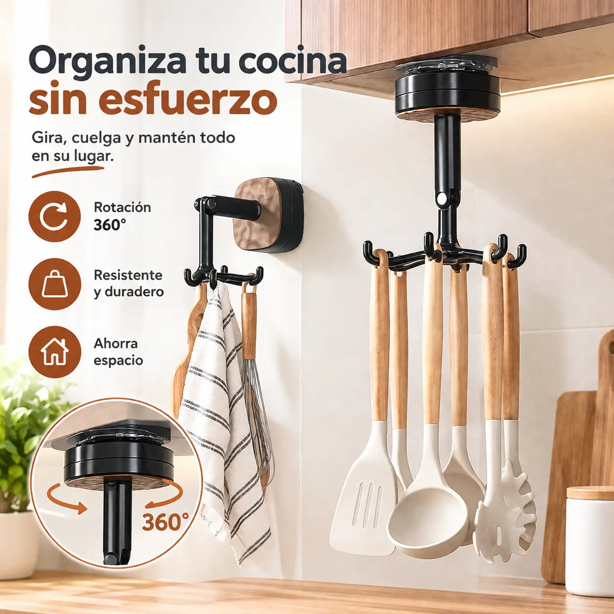 🔥【Compra 1 y llévate otro gratis, juego de 2 piezas】Soporte giratorio de 360° y multifuncional para utensilios de cocina