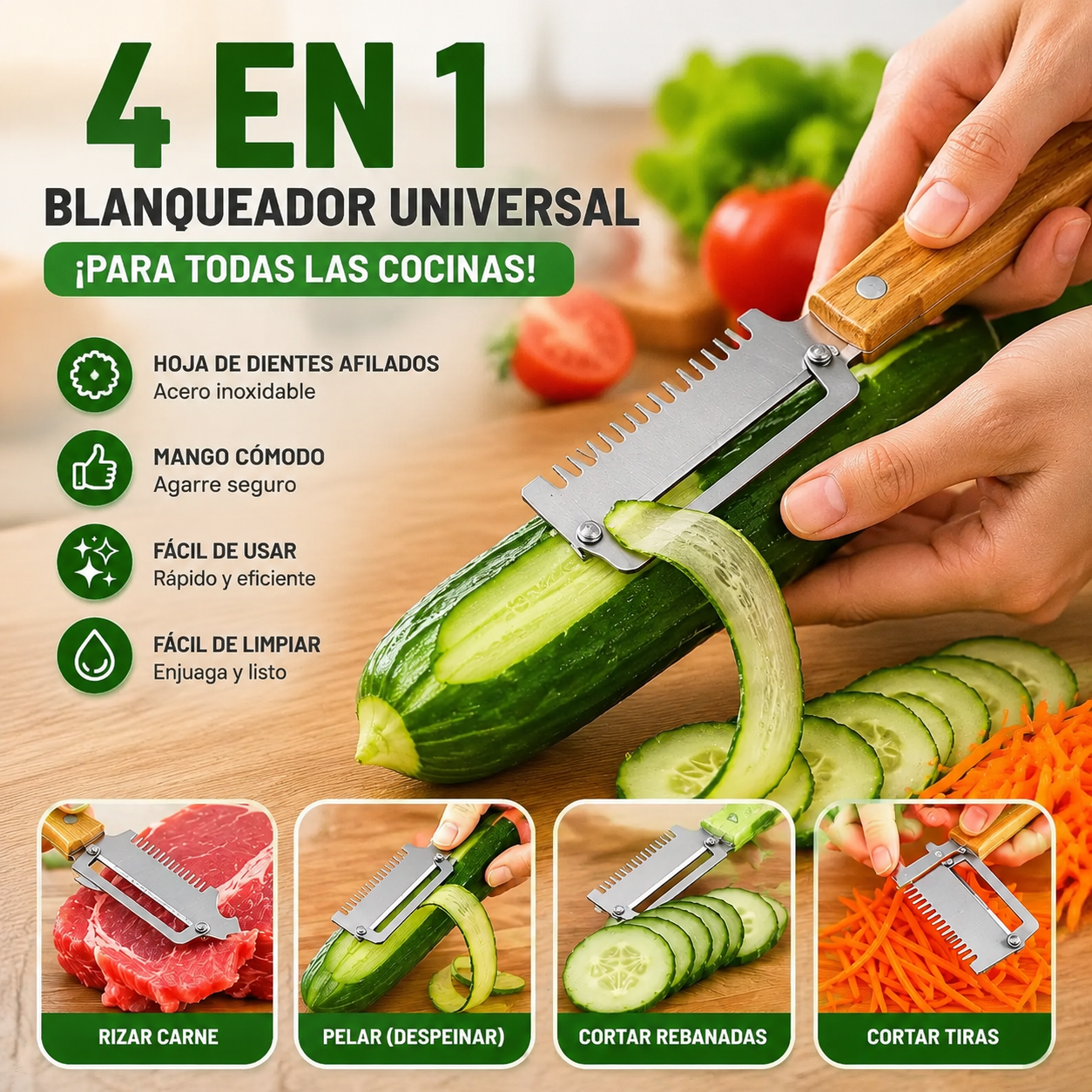 🔥Compre 1 y obtenga 1 gratis（2 piezas）🧅🔪 Pelador de cocina multifuncional 3 en 1: ¡Pela, pica verduras, corta carne y abre botellas! 🔥