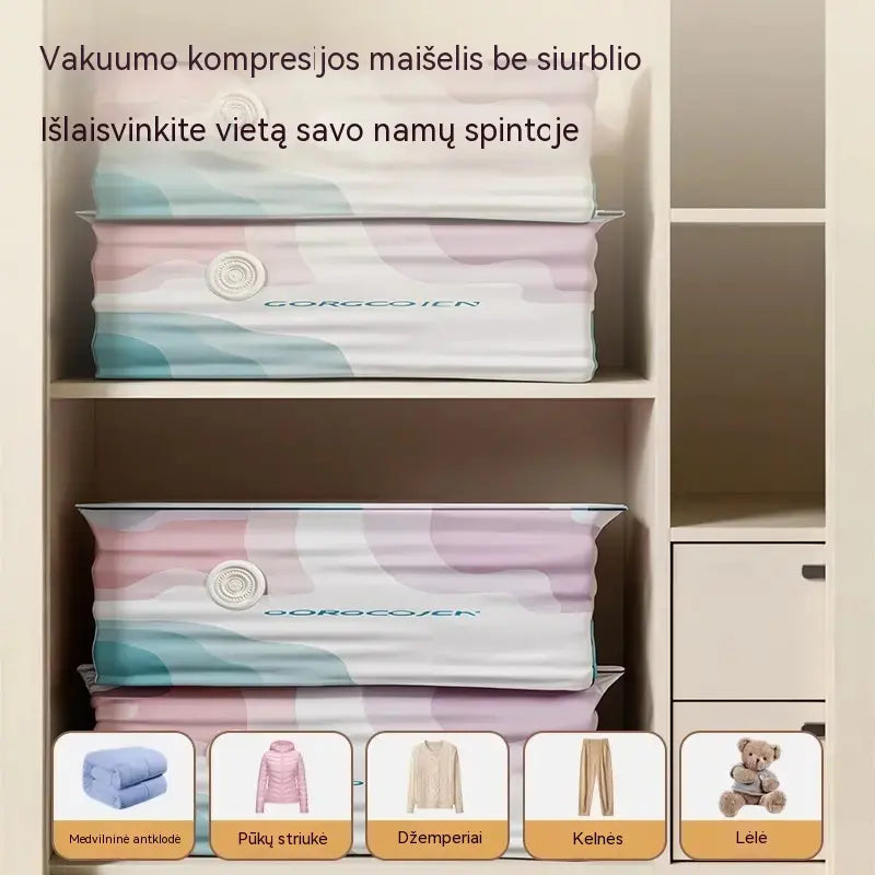 🧳 5 vnt. už 29 eurus 💨 Didelis, suspaudžiamas vakuuminis maišas daiktams laikyti: nereikia siurblio, sandarus, puikiai tinka vietai taupyti lagaminuose ir namuose ✈️