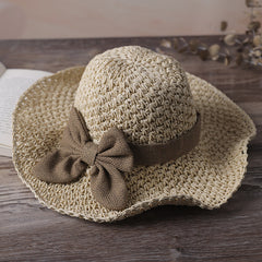 🎀🎀 50% SLEVA 👒 | Retro slaměný klobouk s mašlí – skládací a prodyšný na léto