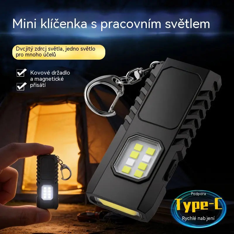 ✨🔦 Multifunkční mini LED svítilna na klíče s možností rychlého nabíjení přes USB.