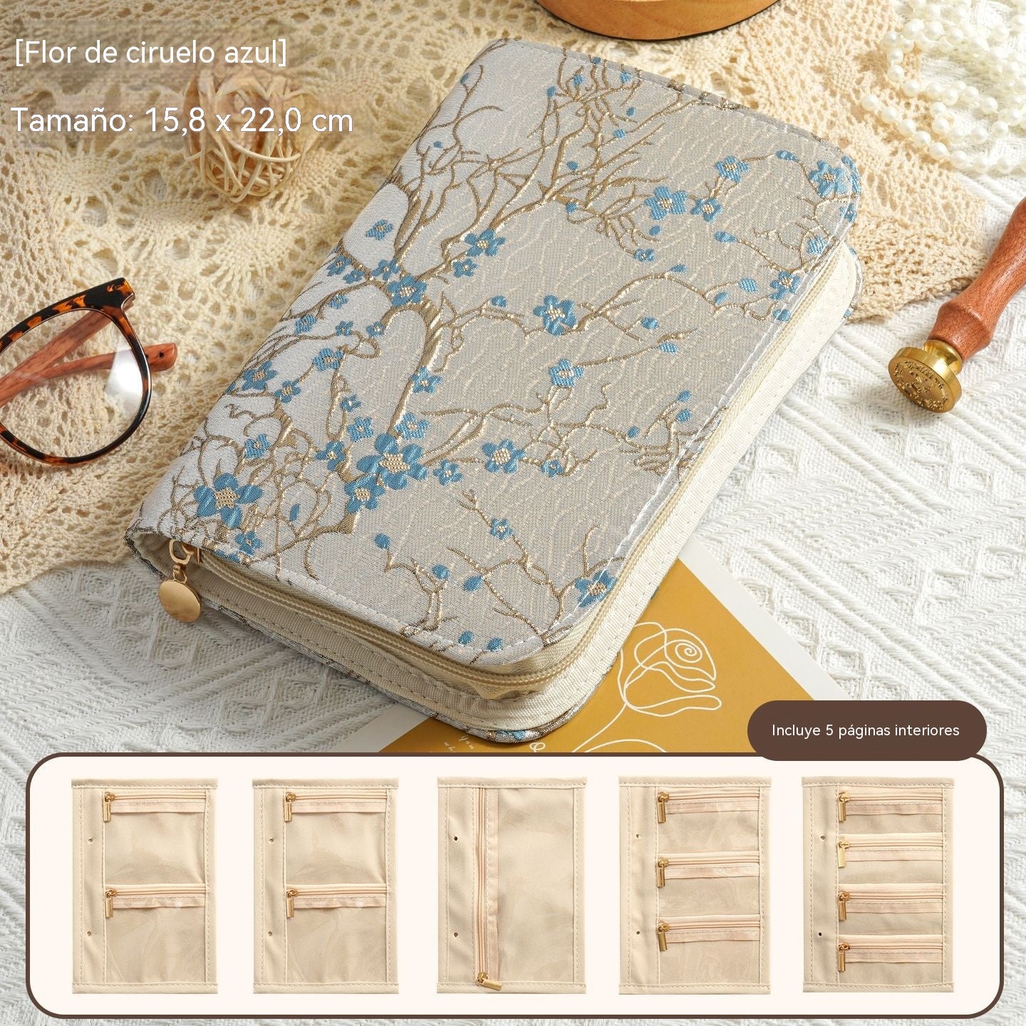 🔥Elegante y portátil estuche para guardar joyas con estampado de flores de ciruelo y mariposas