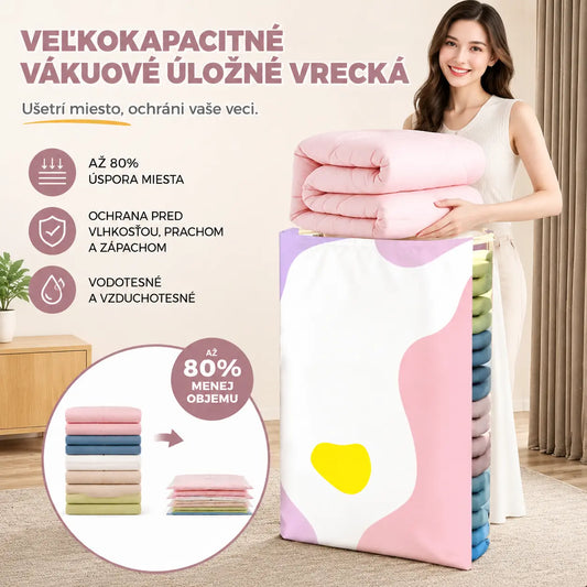 🧳【5-dielna sada】💨 Veľké, stlačiteľné vákuové úložné vrecko: nevyžaduje pumpičku, je nepriepustné a ideálne na úsporu miesta v kufri a doma ✈️