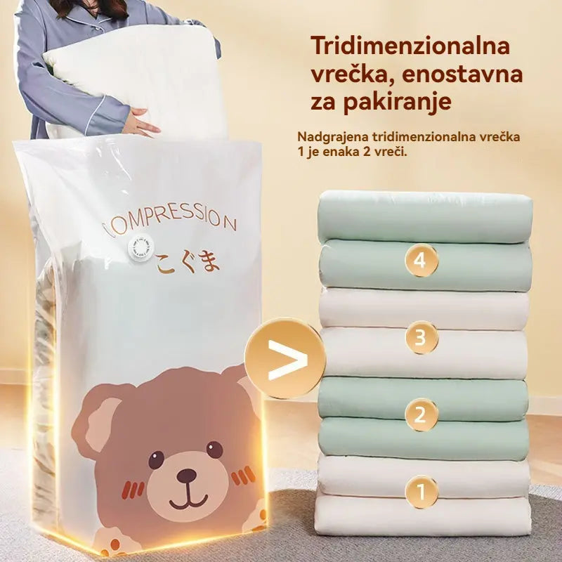 🧳【5-delni komplet】💨 Velika, stisljiva vakuumska vrečka za shranjevanje: črpalka ni potrebna, neprepustna in idealna za prihranek prostora v kovčku in doma ✈️