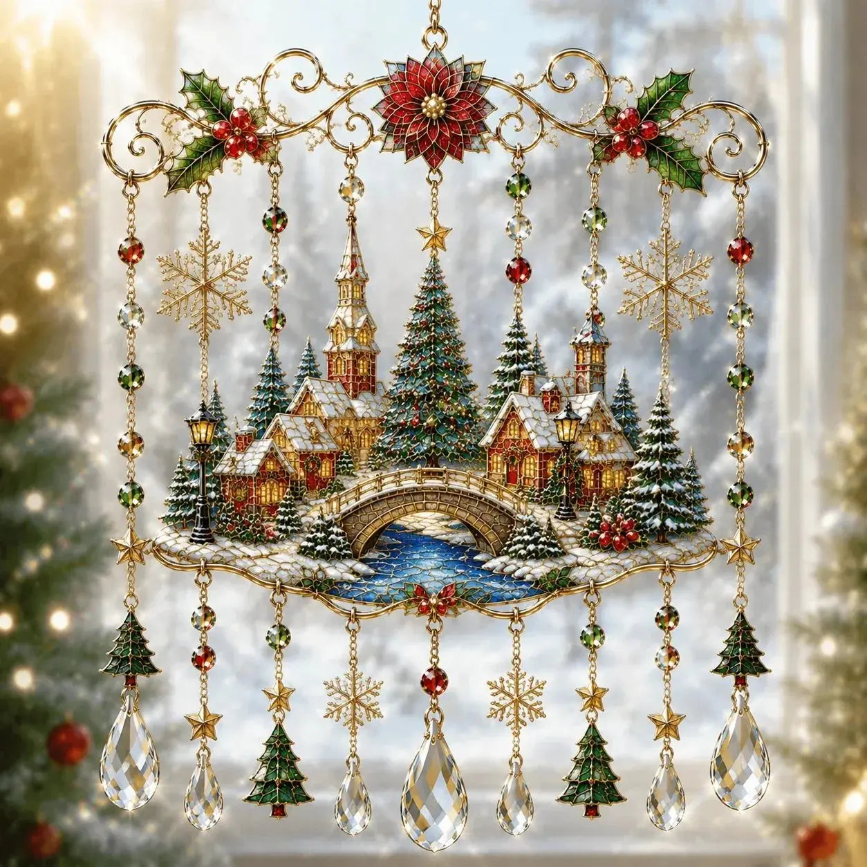 🔥Último día con 49% de descuento: Adorno navideño de vidrieras hecho a mano para ventanas.
