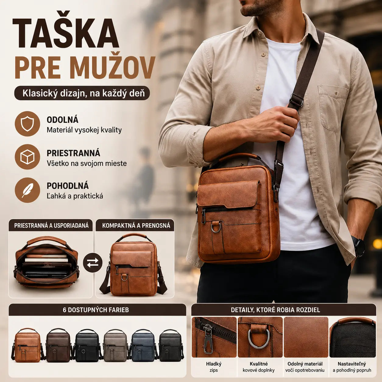 🏆【Prémiová verzia z pravej kože】Veľkokapacitná ležérna vintage taška cez rameno pre mužov