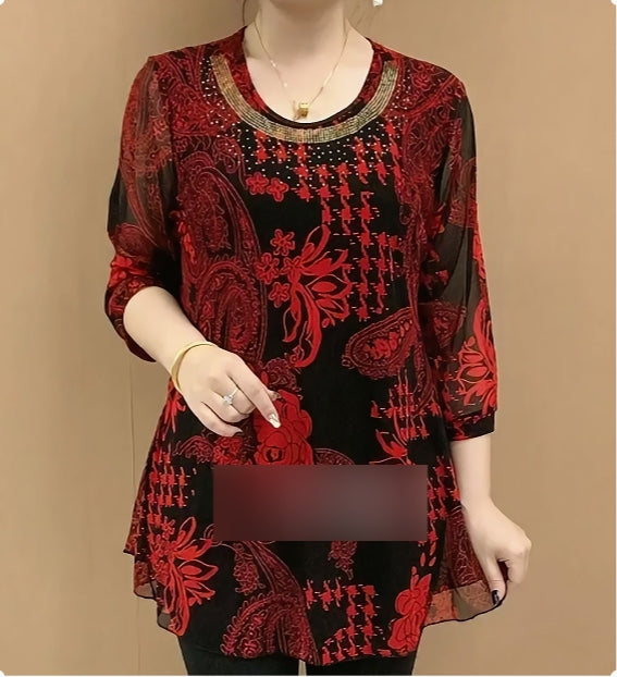 💕【XL-6XL】Camisa de verano nueva 2025, elástica y suelta, que cubre el vientre, top