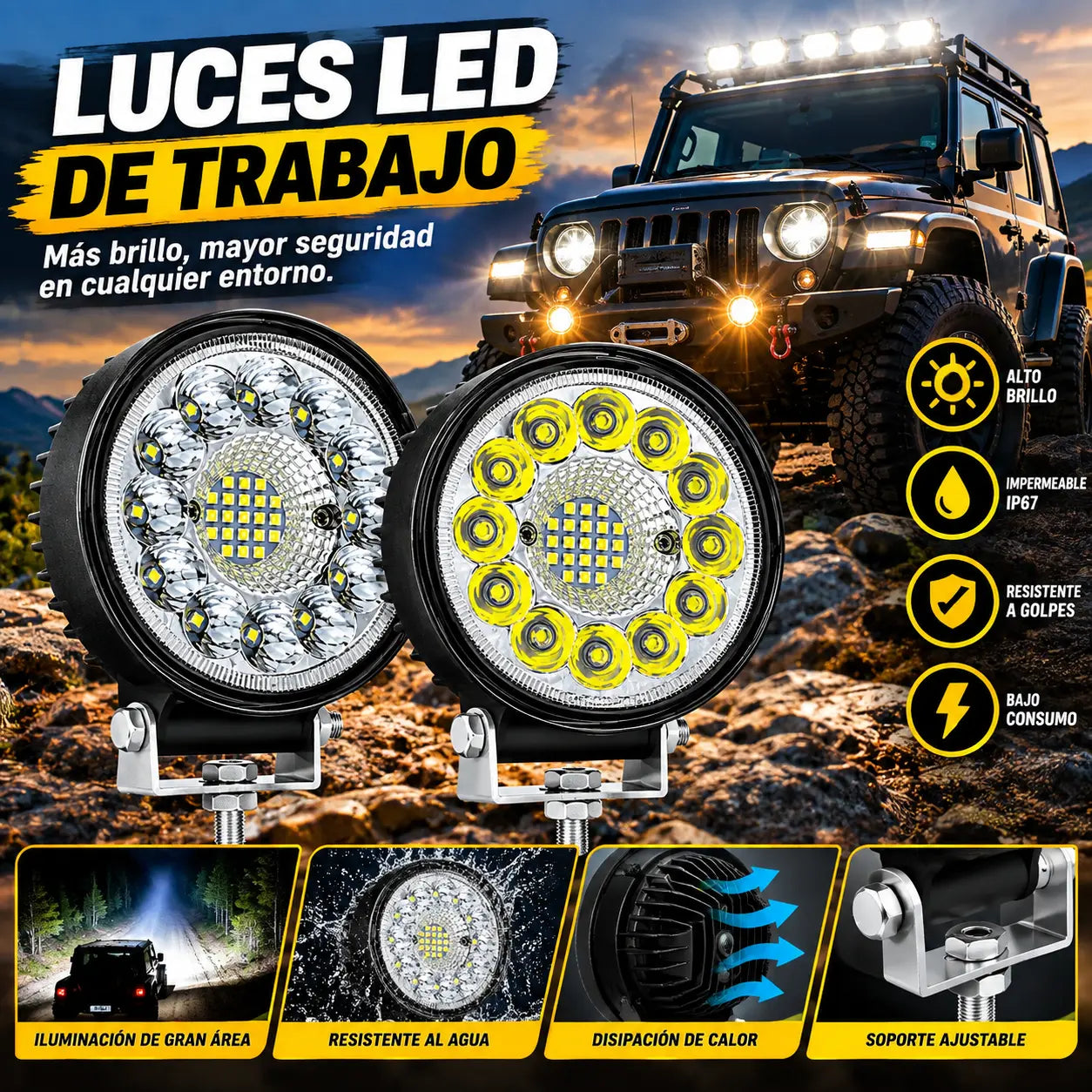 🔥⚡Faros LED redondos de 99 W para coches modificados, faros auxiliares para vehículos todoterreno✨