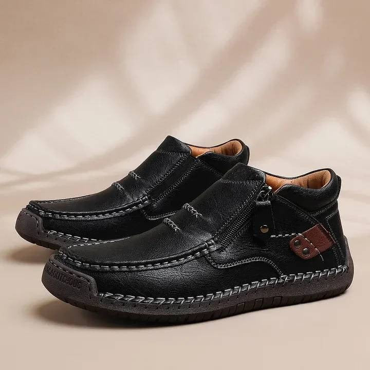 🔥【Especiales de otoño】👞Botas de conducción antideslizantes hechas a mano de cuero premium para hombre: punta ancha, soporte de arco
