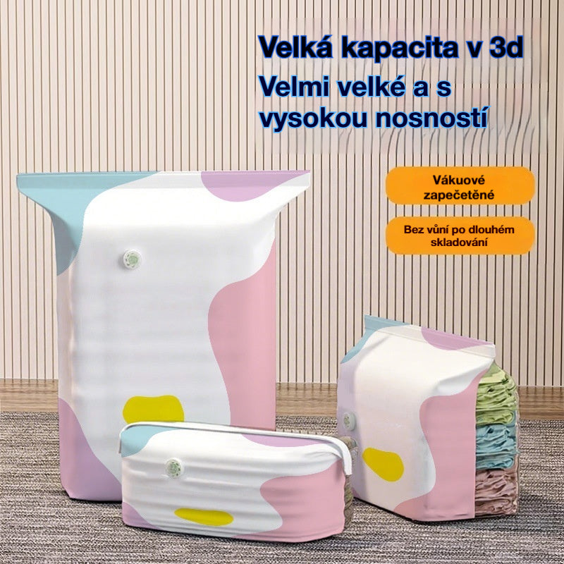 🧳【Sada 5 kusů】💨 Velký, stlačitelný vakuový úložný sáček: není potřeba pumpička, nepropustný a ideální pro úsporu místa v kufrech i doma ✈️