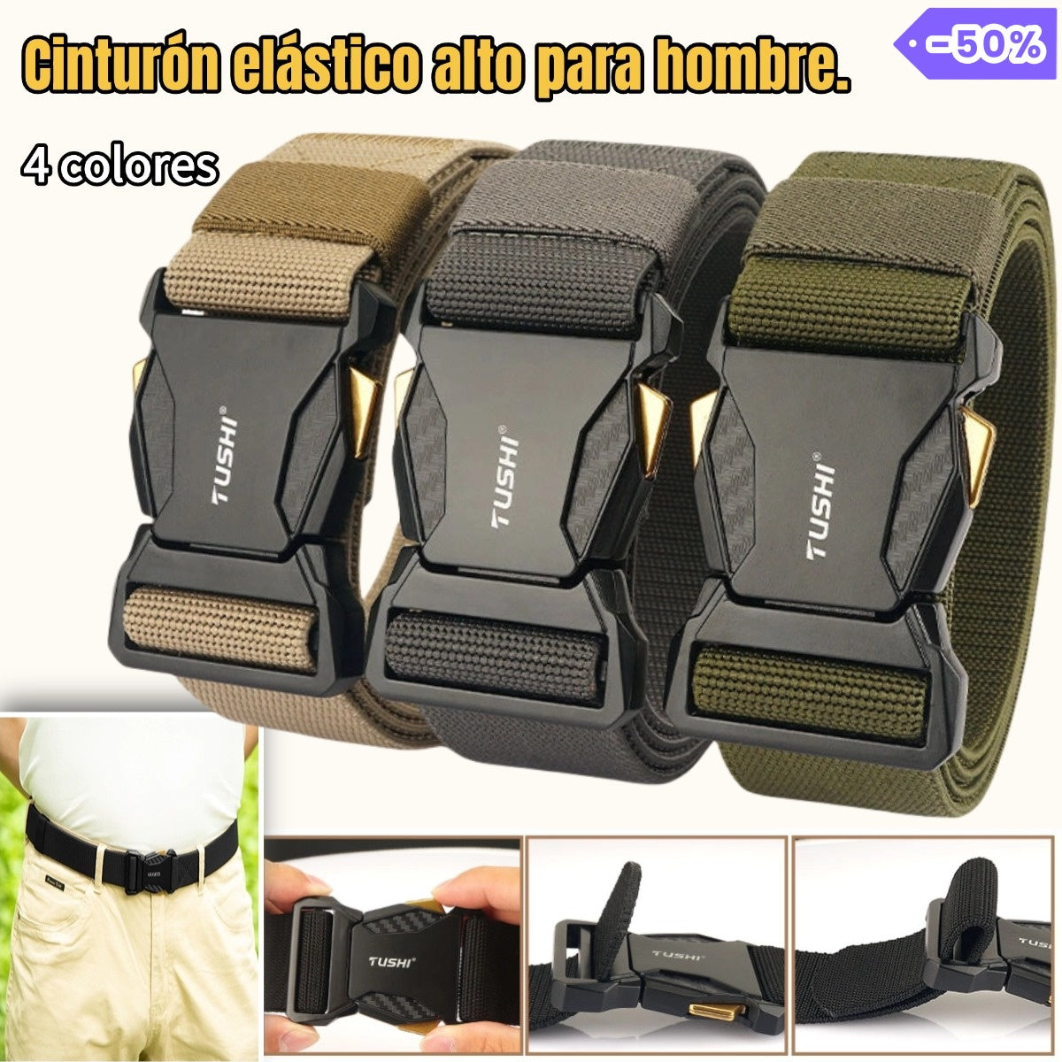 [Disponible menos de 260 libras] El cinturón elástico táctico War 15 para hombres es el cinturón de lona cómodo, transpirable y ajustable para deportes al aire libre.