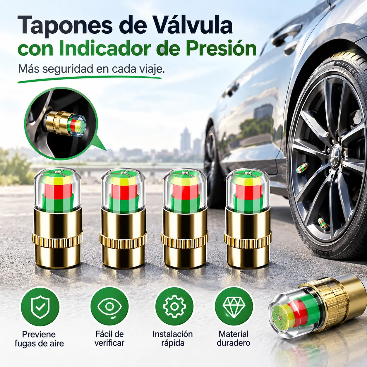 🔥2 juegos🔥🚗 Tapones Indicadores de Presión para Neumáticos | Monitor Externo de Presión de Aire con Aviso Visual