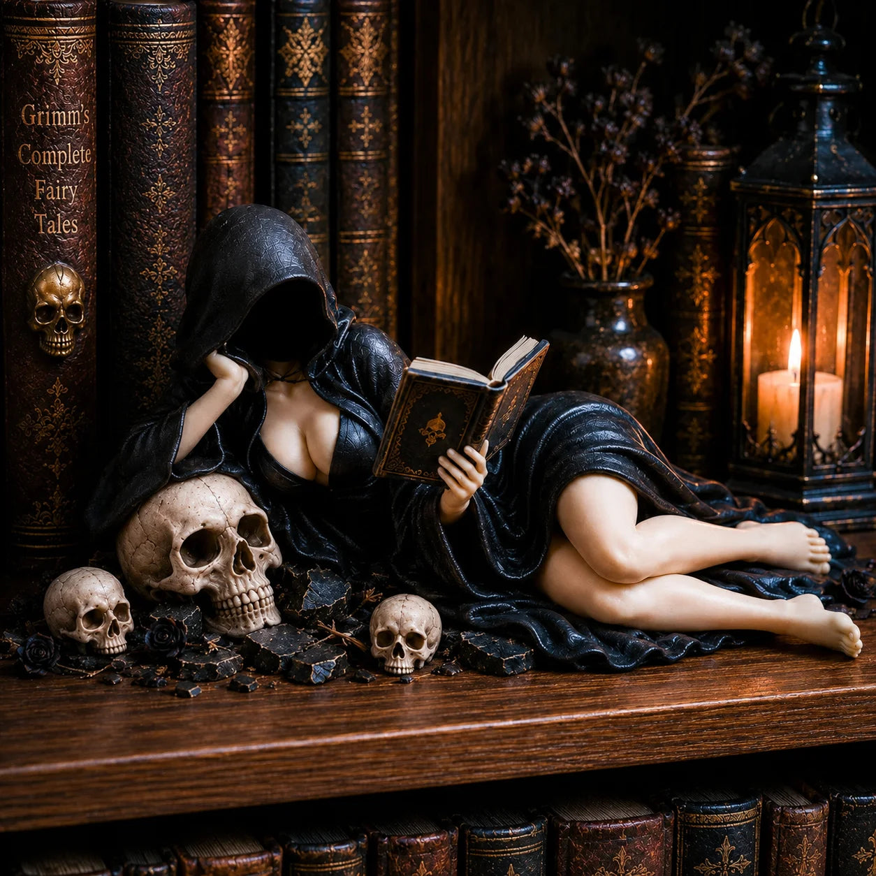 🔥【Novedad 2026】Estatuilla gótica «Lector encapuchado»: un adorno misterioso y sensual para el dormitorio o la oficina. ¡Un regalo decorativo de estilo *dark academia*! 🖤📖