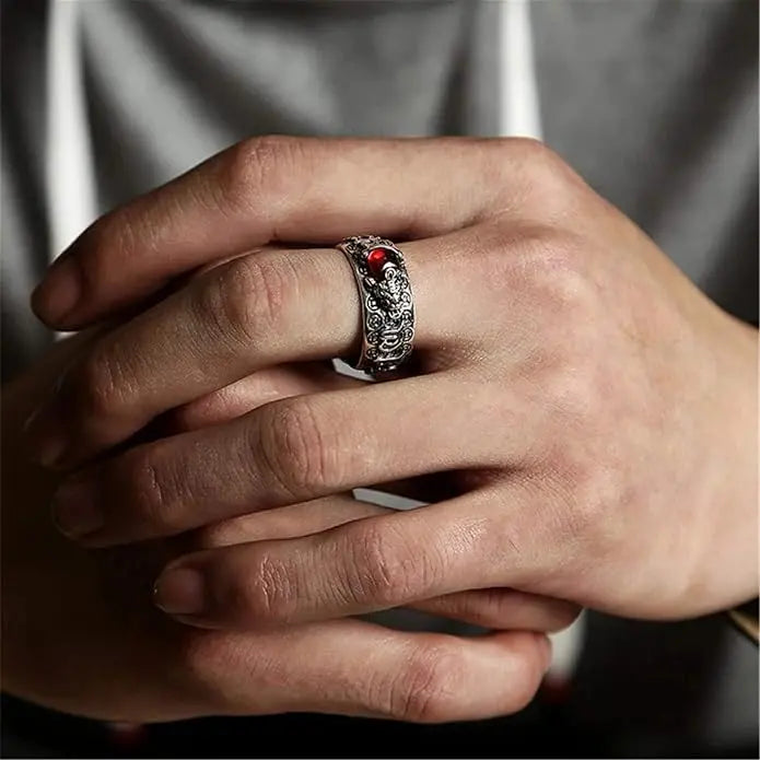 🔥Compre 1 y obtenga 1 gratis（2 piezas）💖Anillo de plata 999, estilo retro unisex con amuleto de la suerte Pixiu, fuerte y de moda.