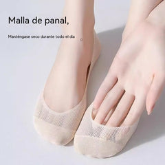 【7 pares por 24 euros】🧦Medias de malla de seda helada para mujer, antideslizantes y de corte bajo.