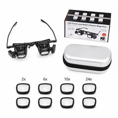 🔍 Lupa de cabeza 24X con LED – Gafas de aumento portátiles para reparación de relojes, soldadura de componentes electrónicos y móviles 💡