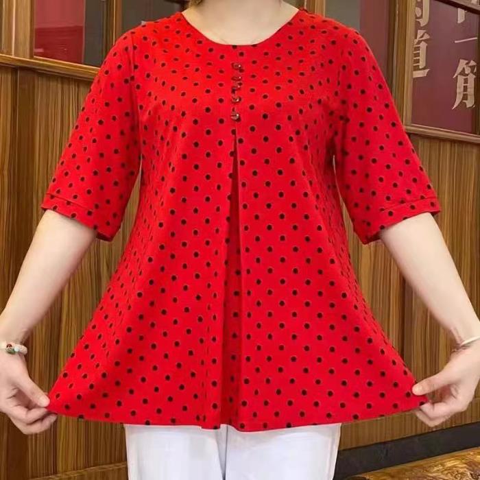 ❤️Camisa de manga corta con estampado de lunares de nuevo estilo✅Cubre la barriga y te hace lucir delgada✅Tela cómoda que no se decolora