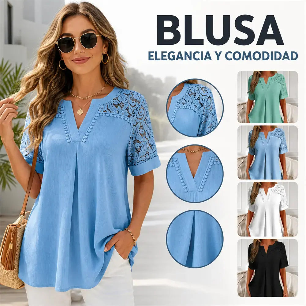 ✨【S-6XL】🎉Nueva camiseta de manga corta de encaje para mujer 2026