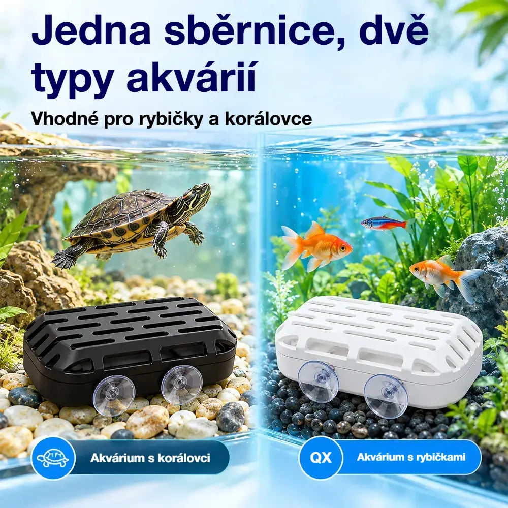 🐢 Sběrač odpadu z akvária a pro želvy · Gravitační sběr · Dvě přísavky · Snadné čištění!