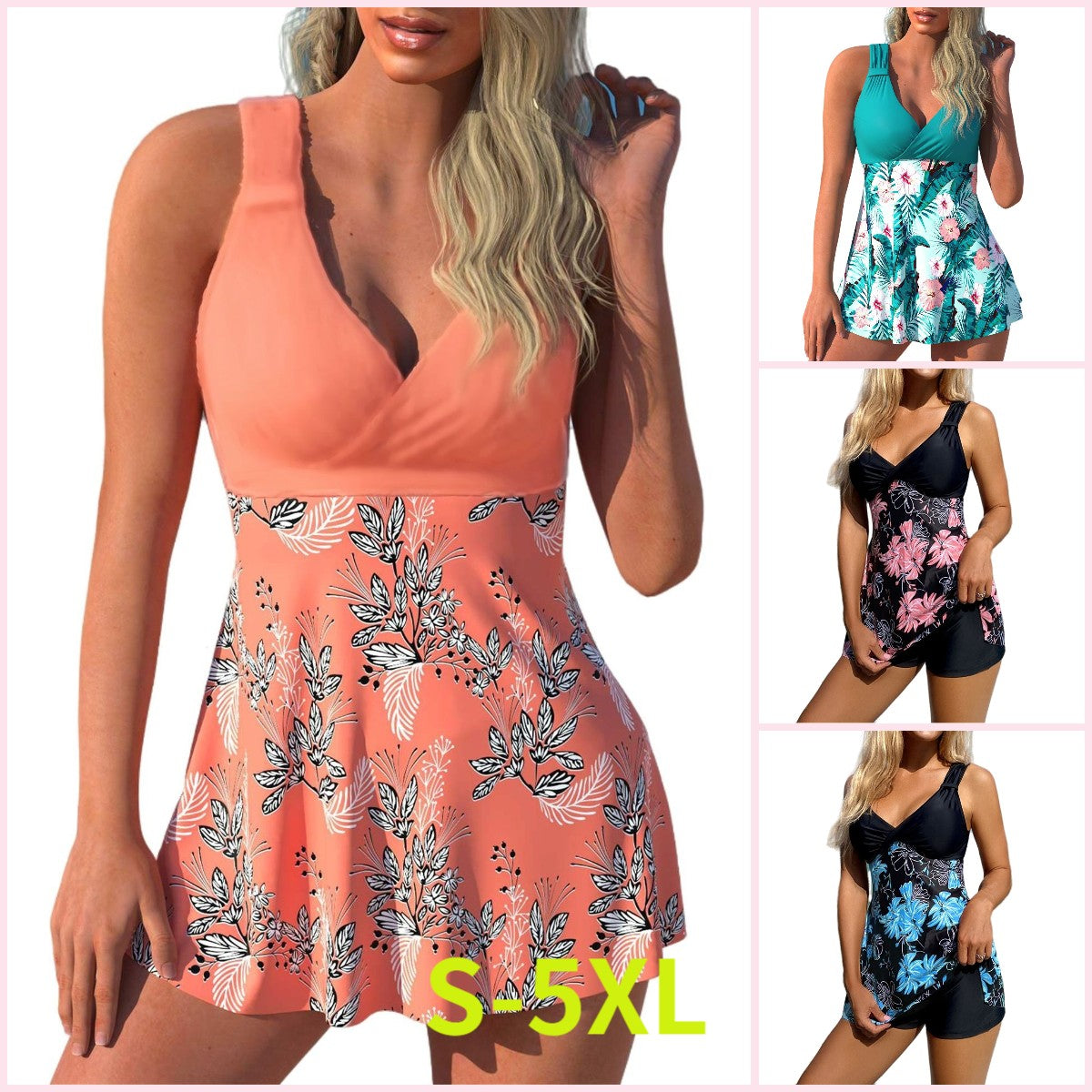🏖️🌴【S-5XL】Conjunto de traje de baño estampado para vacaciones en la playa 2025